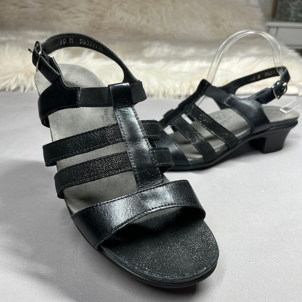 SAS Sandals Black Womens Size 10M Allegro Heel Strap Shoes Leather Comfort - Picture 4 of 16